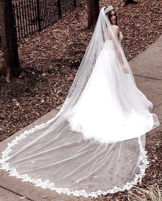 Beaded floral lace cathedral veil