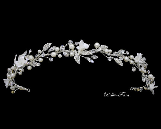 Milana - Floral roses crystal pearl wedding headband