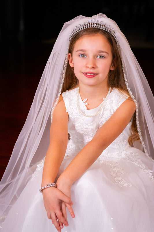 Paola  Beautiful crystal and pearl communion veil