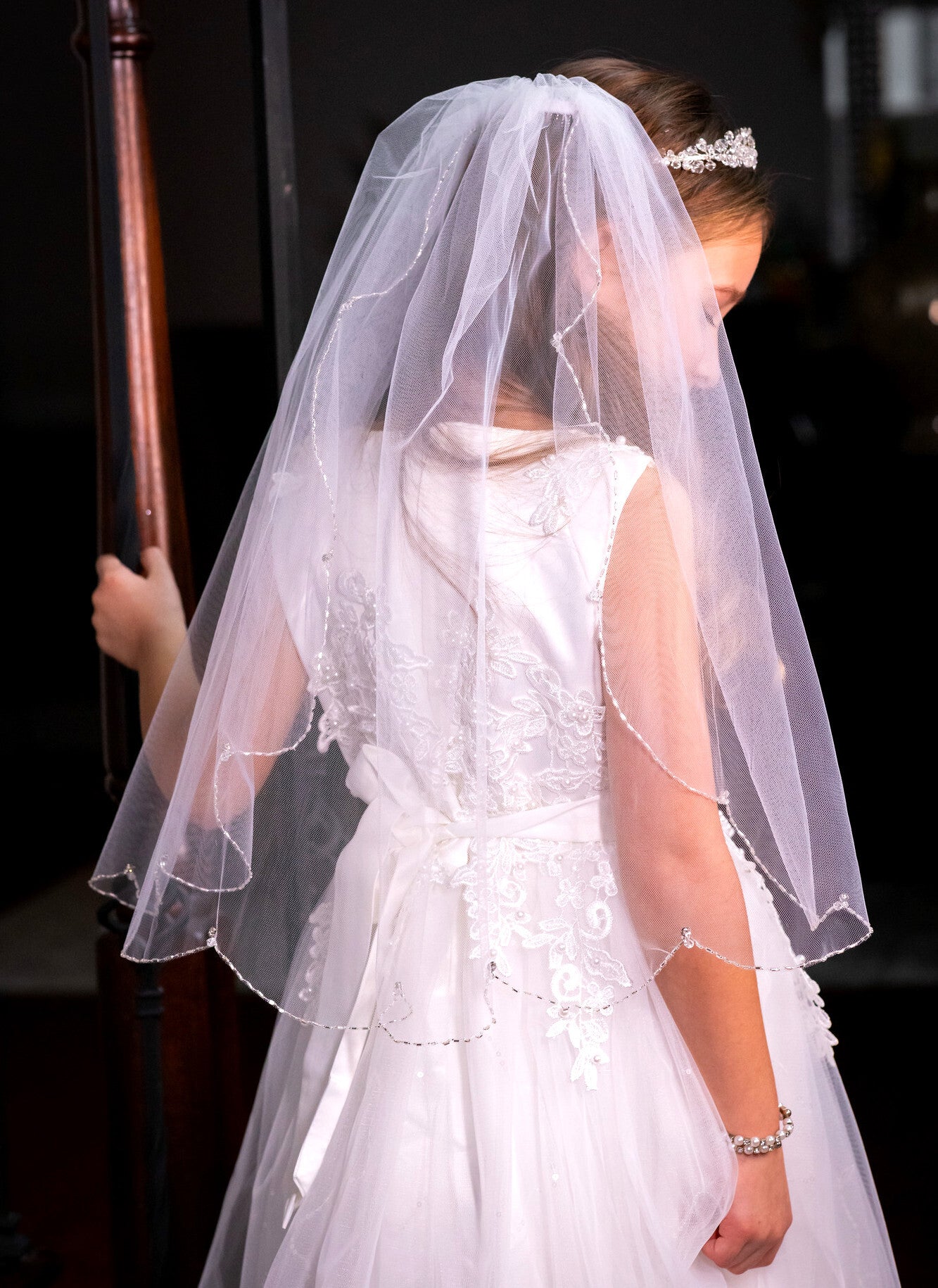 Beaded crystal communion veil