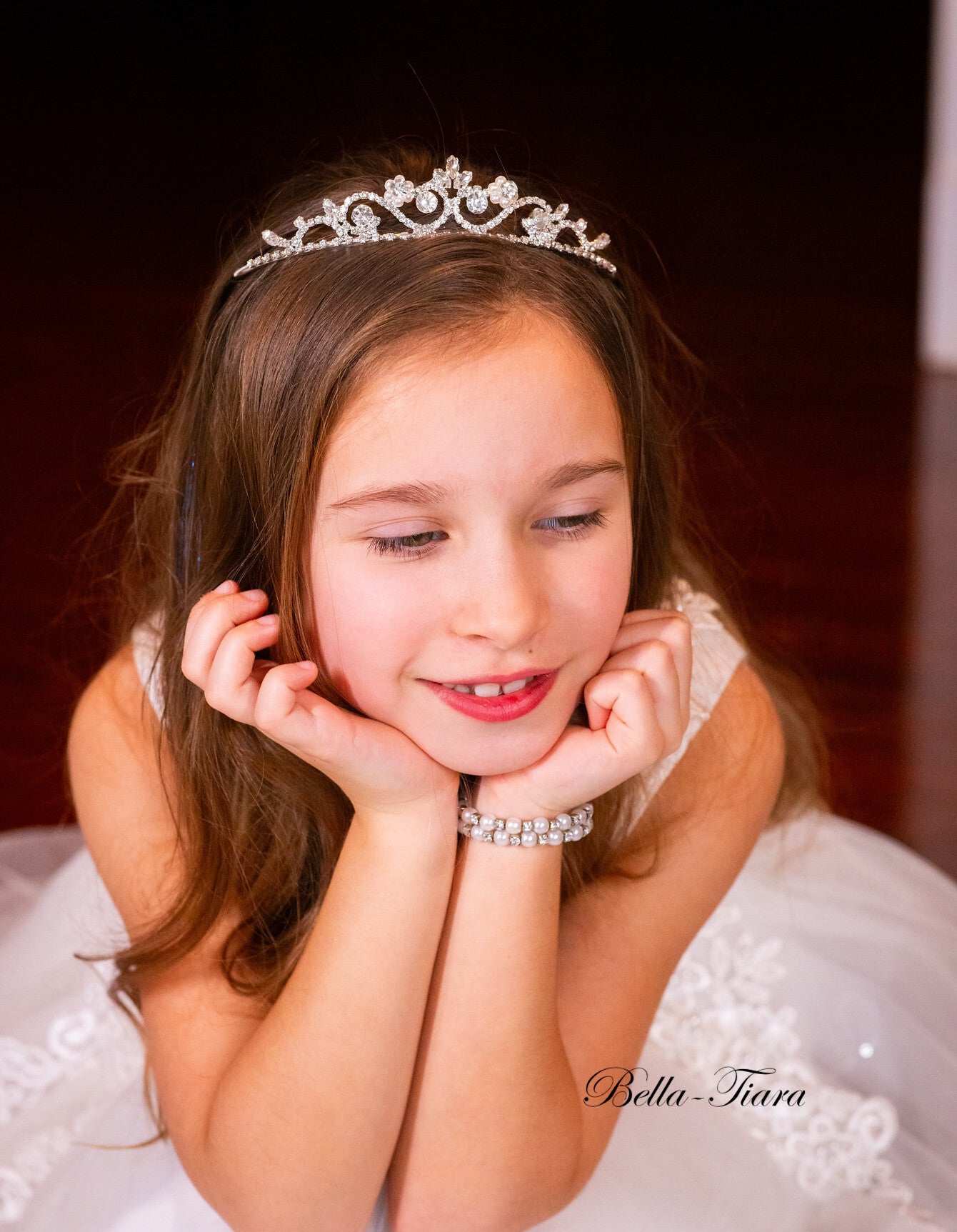 Ashley  - Floral rhinestone pearl communion tiara