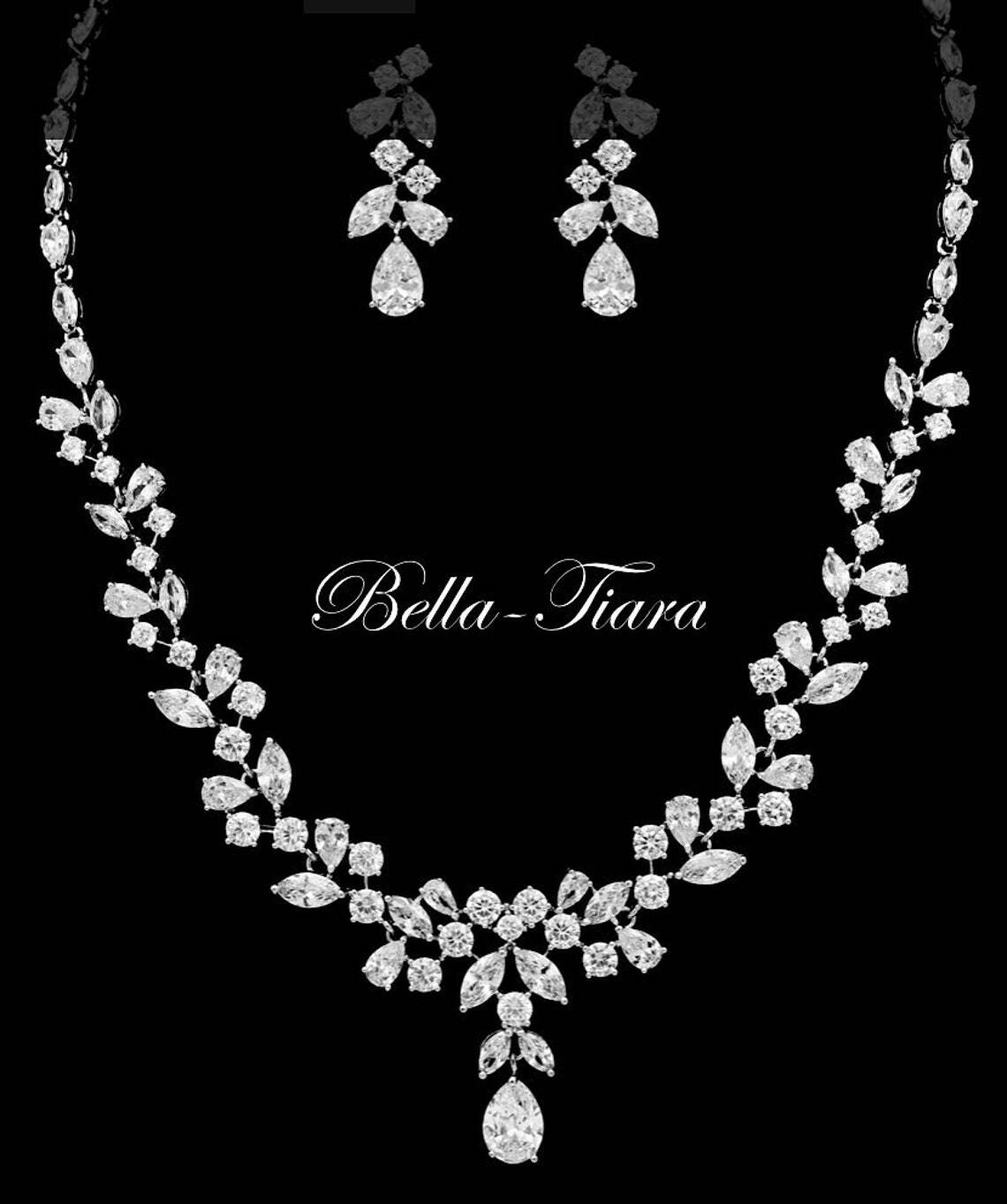 Elegant cz vine bridal necklace set